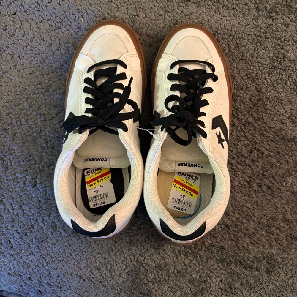 Converse Men's White and Black Sneakers with Brown Sole